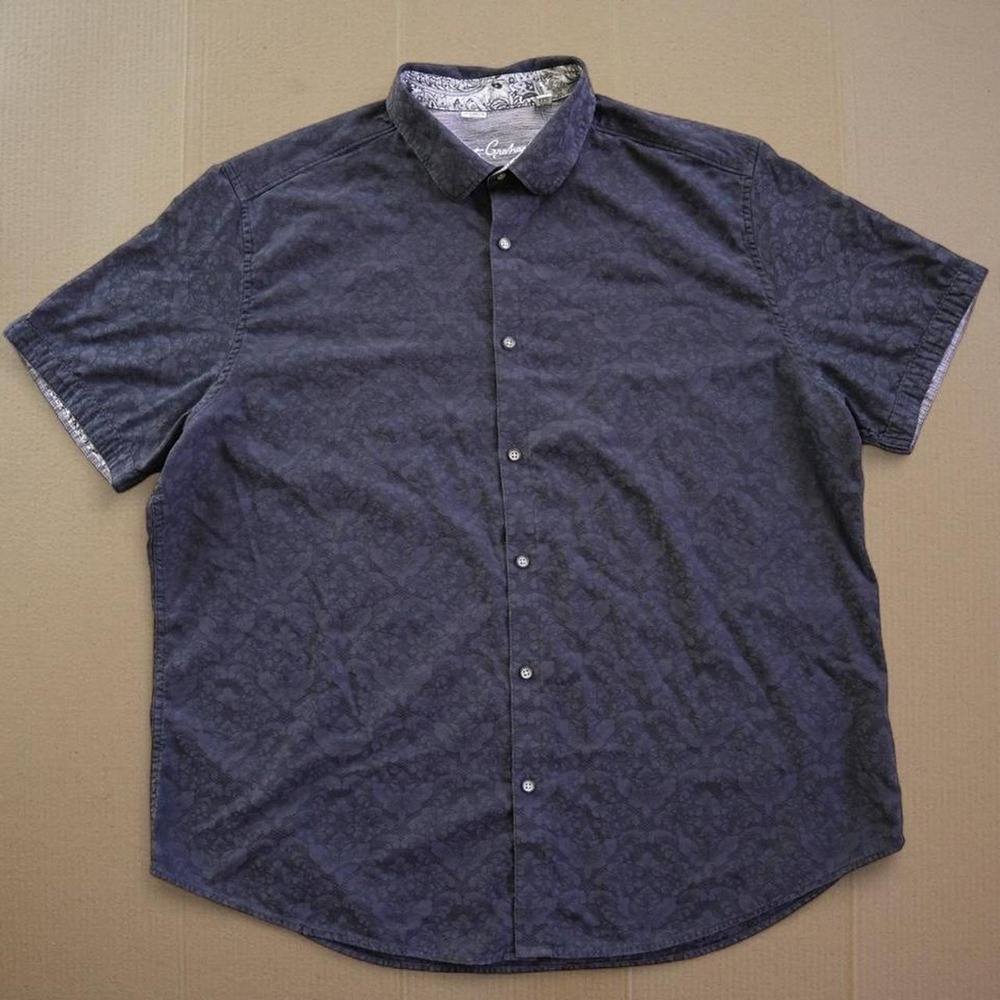 Robert Graham Shirt Mens Sz 3XL Black Jacquard Floral Short Sleeve Button Up